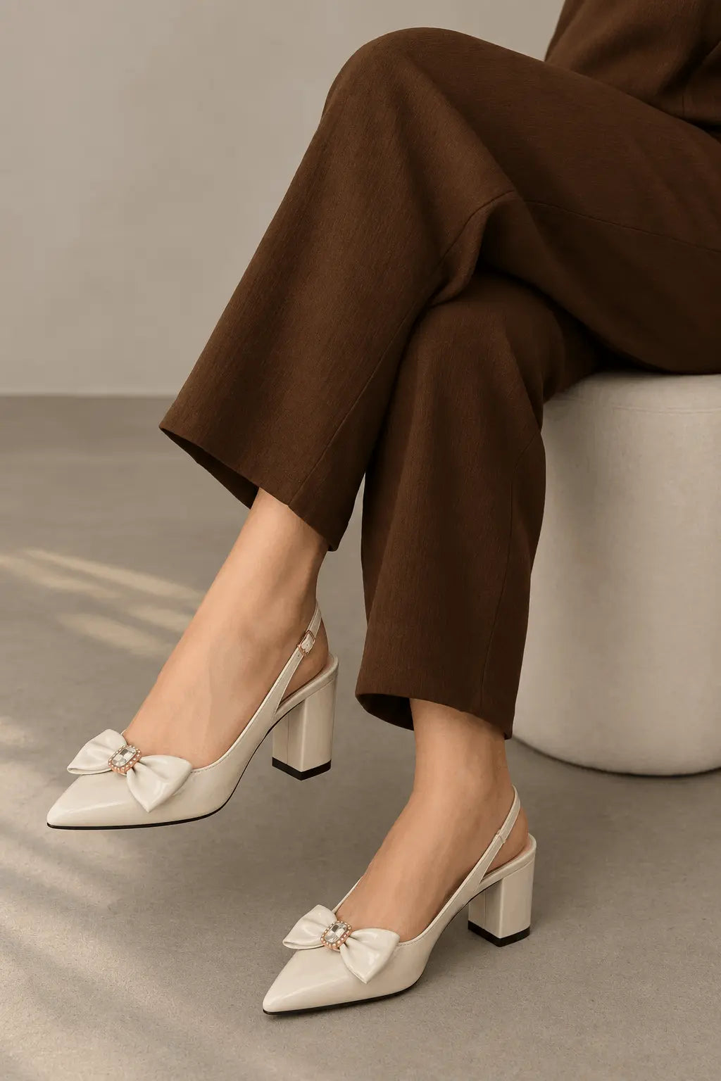 Slingback Block - Cream