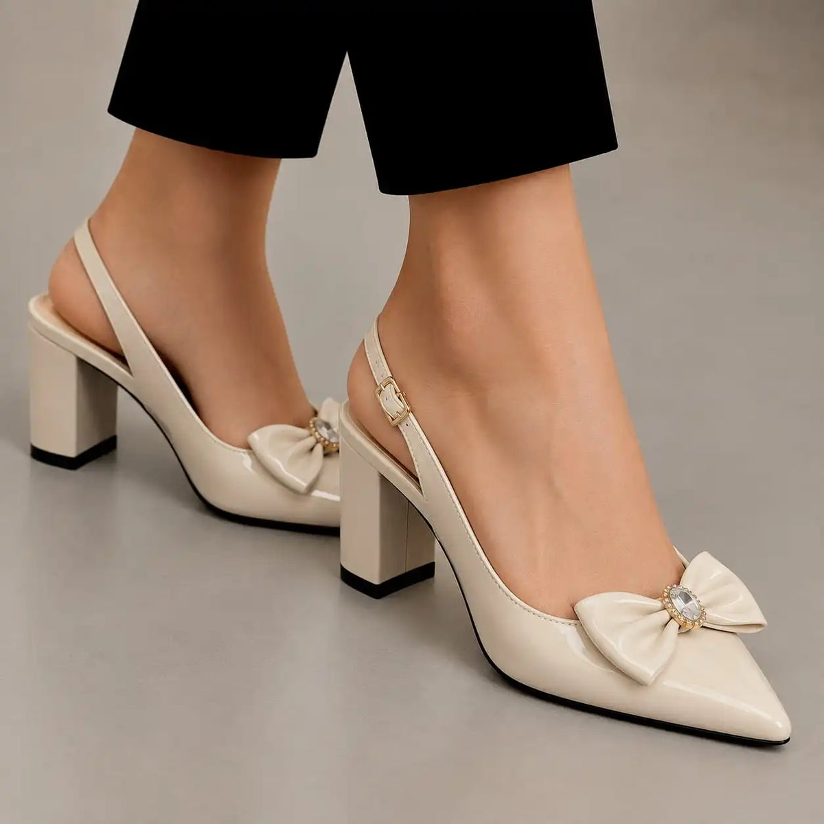 Slingback Block - Cream